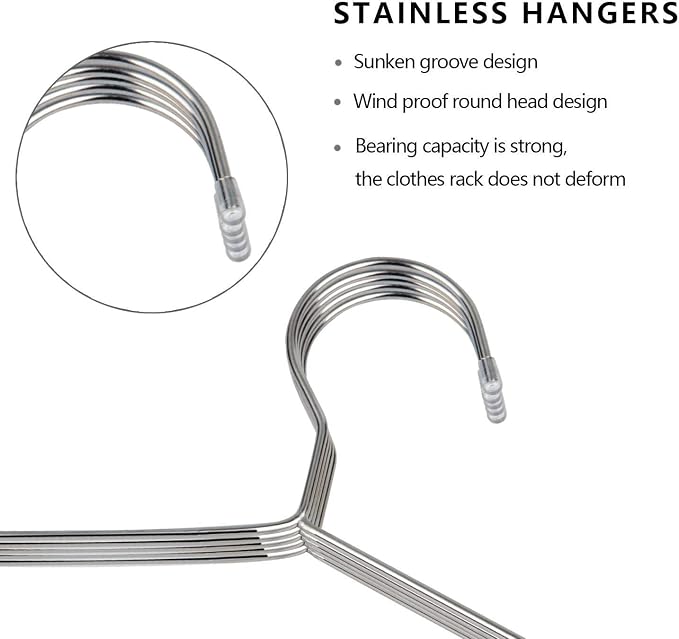 Stainless Steel Clothes Hangers 40 Pack, Space Saving Metal Closet Hangers with Shoulder Grooves, Heavy Duty Rust Resistant Hangers for Tank Tops, Cardigans, Shirts, Coats, Dorm and Outdoor Drying