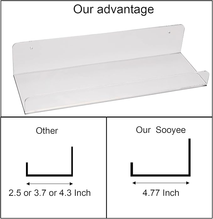 Sooyee Acrylic Shelves,4 Pack 15 Inch Floating Wall Mounted Shelves, Funko Pop Display Case,Invisible Kids Book Shelf,Picture Ledge Shelf Decor, Bathroom Shelf,Clear