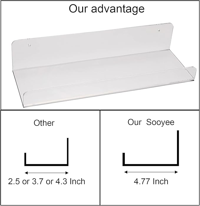 Sooyee Acrylic Shelves,3 Pack 15 Inch Floating Wall Shelves, Funko Pop Display Shelf,Invisible Kids Book Shelf,Picture Ledge Shelf Decor, Bathroom Wall Shelves,Clear