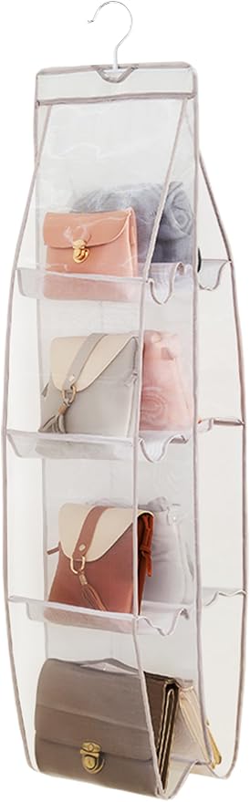 AARAINBOW 1 Pack Hanging Handbag Purse Organizer for Closet, Hand Bag Organizer Holder 8 Pockets, Space Saving Wardrobe Purse Storage Organizer for Women, 46 L x 13.8W (A-Gray)