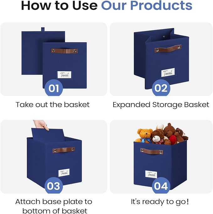 FinishingBo 6-Pack Storage Cubes with Handles & Label Holders Basket, Closet Cube Home Organizer Bins(Blue, 10.5*10.5*11 inch)