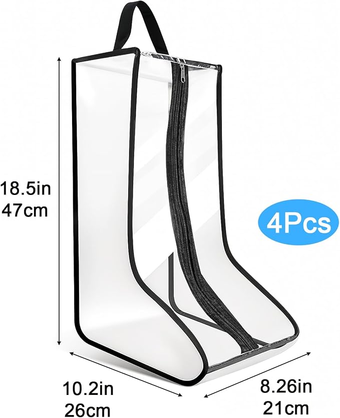 4 Pcs Portable Boots Bag for Cowboy Boots Tall Boot Storage Bags Portable Waterproof Protector Tools for Travel and Daily Wardrobe Shoe Cabinet and Other Home - Black