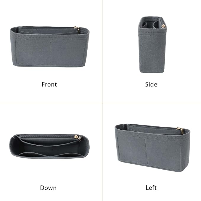 Surblue Purse Organizer Insert for Handbags, Felt Bag Organizer with Zippers Handbag Shaper Pouch for Classic 19 Flap Bag, Marmont, Onthego,（Grey, Slender S）
