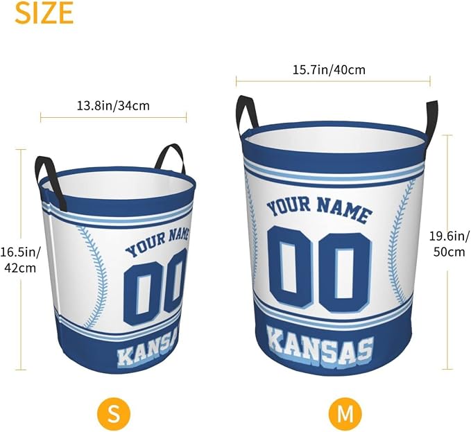 Custom Kansas Laundry Hamper Personalized Laundry Basket Customized Name And Number Collapsible Storage Basket for Bedroom Bathroom Living Room Baseball Fan Gifts
