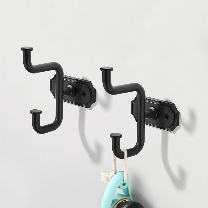 SAILING 2 Pack Coat Hooks Matte Black Towel Hooks Robe Hooks Decorative Wall Hooks for Bathroom Bedroom Kitchen Towel Robe Clothes Cabinet Closet Bathroom Hardware