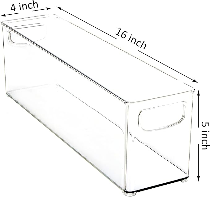 Youngever 2 Pack Stackable Plastic Storage Organizer Container Bin, Stackable Storage Bins with Handler for Refrigerator, Pantry (16" x 4" x 5")
