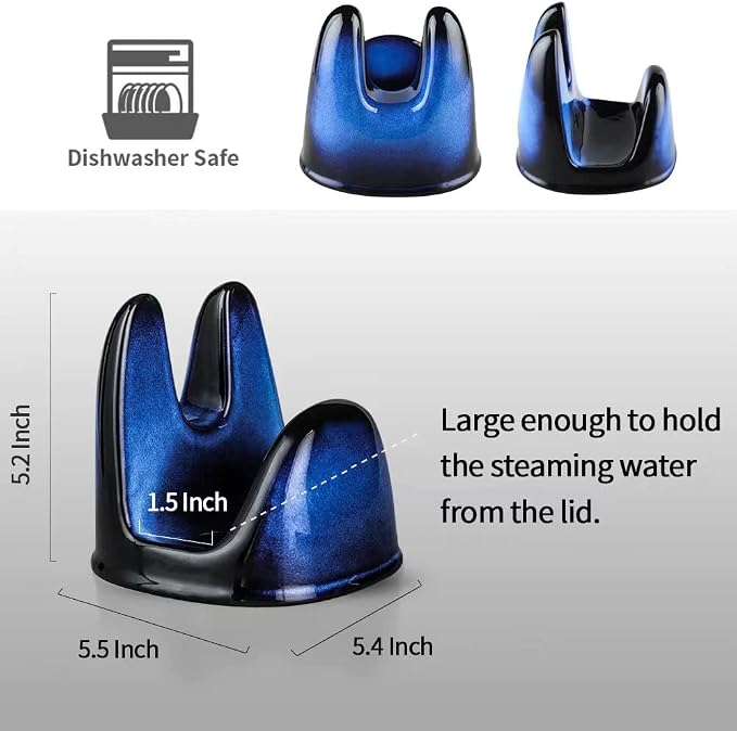 Nihow Ceramic Pot Lid Holder While Cooking for Kitchen Counter/Stove Top | Blue,Stable, Dishwasher Safe, Keep Counter Top Tidy and Clean,Water Proof,Saving Space,Heat Resistant