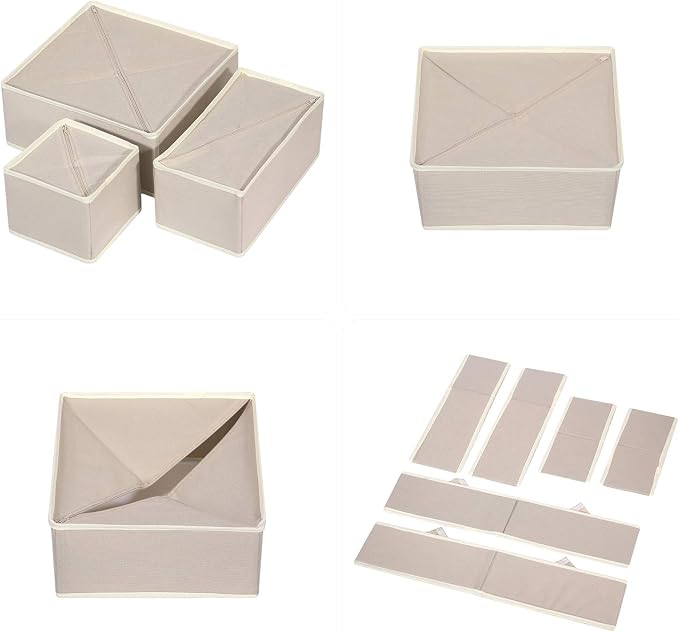DIOMMELL 9 Pack Foldable Cloth Storage Box Closet Dresser Drawer Organizer Fabric Baskets Bins Containers Divider for Baby Clothes Underwear Bras Socks Lingerie Clothing,Beige 333