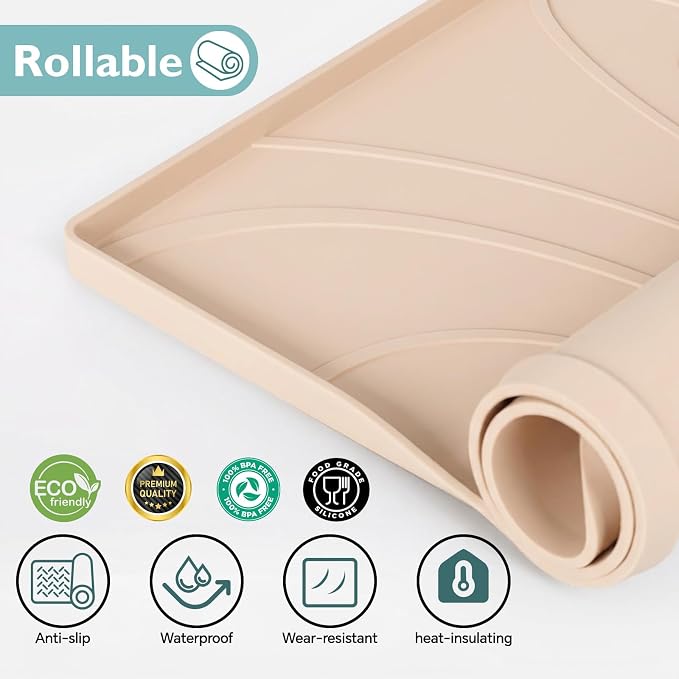 Under Sink Mat 22" x 19", Silicone Under Sink Liner for Kitchen and Bathroom, Waterproof Cabinet Protector Drip Tray, Protects Cabinets from Leaks and Spills