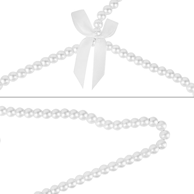Linkidea 5 Pack Pearl Beaded Clothing Hanger, Elegant Non-Slip Plastic Design for Dresses & Pants, Closet Organizer for Wedding & Special Occasion (White)
