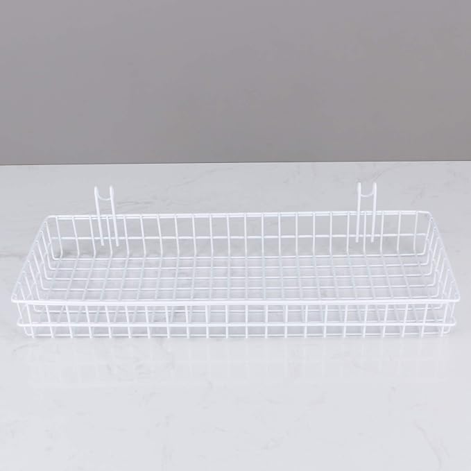 Kaforise Hanging Basket for Wire Wall Grid Panel, Multi-function Wall Storage and Display Basket, Large Size, White