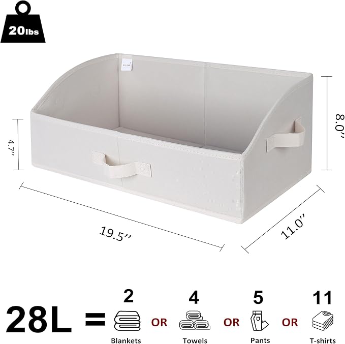WUIKE 6 Pack XL Trapezoid Closet Bins, White & Beige | Fabric Storage Baskets with Handles, Closet Bins for Clothes, Sheets, Blankets, Towels and Shelf Organization