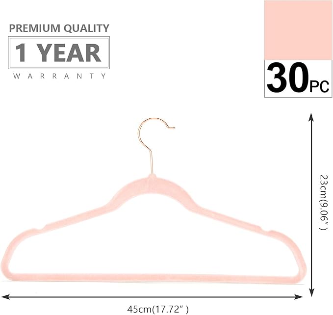 MIZGI Premium Velvet Hangers (30 Pack) Heavy Duty - Non Slip Felt Hangers - Blush Pink - Rose Gold 360 Degree Swivel Hooks,Space Saving Clothes Hangers,Durable Strong Hangers for Suits,Coats,Dress