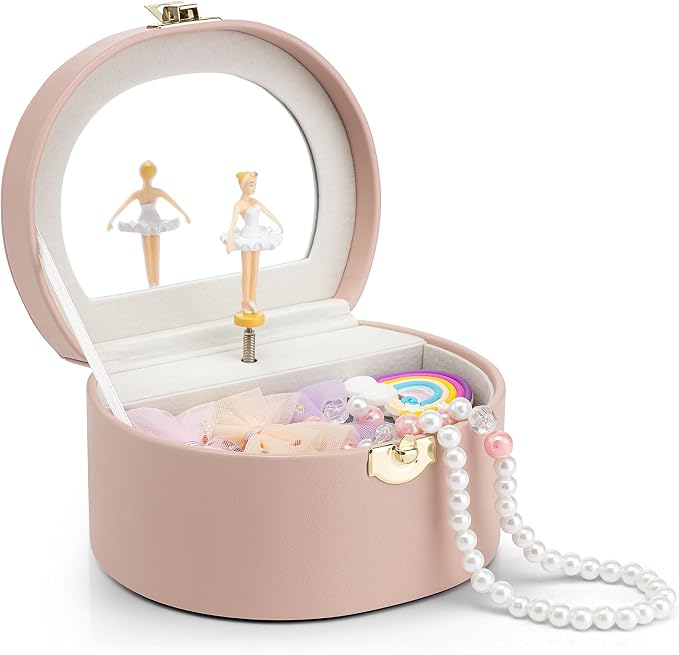 Vlando Musical Jewelry Box for Girls, Small Kid Music Box with Ballerina for Birthday Bedroom Decor, Gifts for Girls Kids - Pink