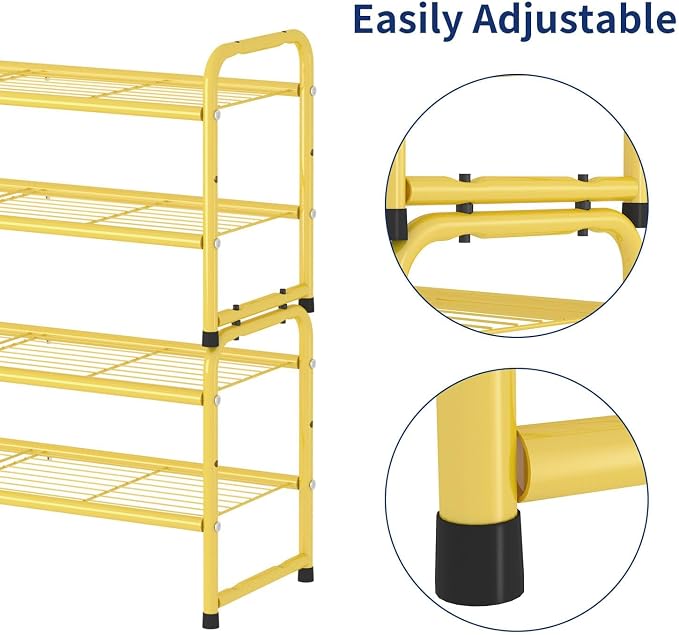 2 Pack Shoe Rack, 2-Tier Metal Stackable Shoe Shelf Storage Organizer, Heavy Duty Wire Shoe Stand for Entryway, Closet, Hallway, Holds 50 LBS, Gold