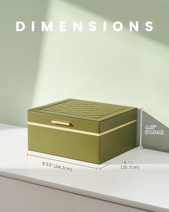 Lolalet Jewelry Box Organizer for Women Girls, 2 Layer Jewelry Organizers and Storage for Necklace Earrings Rings Bracelets, Large Jewellery Holder Case Birthday Gifts -Olive Green