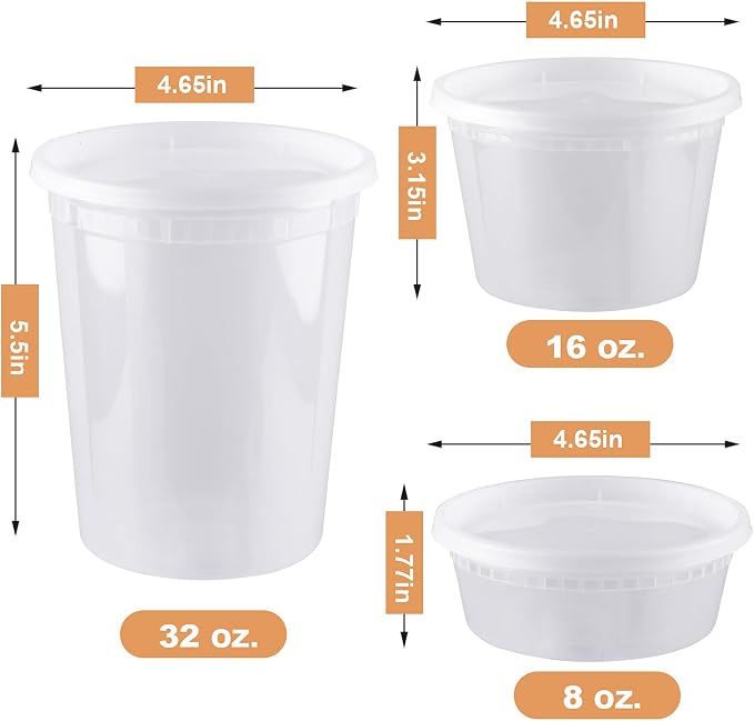 Deli Containers with Lids, 8/16/32oz, 48 Sets 【8,16,32oz 16 Each】 | BPA Free,Microwave Dishwasher Leakproof Freezer Safe,Takeout Soup Containers with Lids,Food Storage Containers with Lids