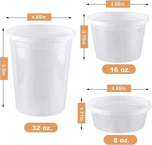 Deli Containers with Lids, 8/16/32oz, 48 Sets 【8,16,32oz 16 Each】 | BPA Free,Microwave Dishwasher Leakproof Freezer Safe,Takeout Soup Containers with Lids,Food Storage Containers with Lids