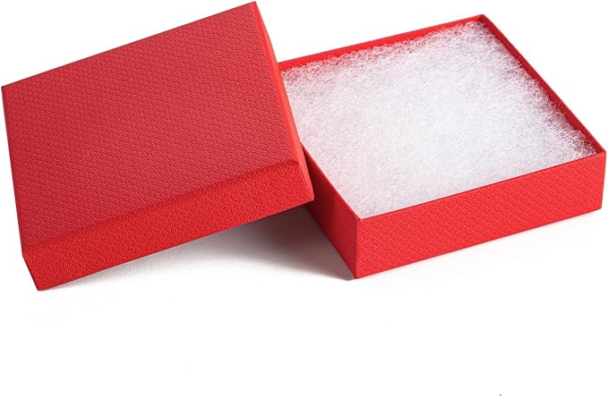 Magicool 20 Pack 3.5x3.5x1 Inch Red Cardboard Jewelry Boxes, Gift Boxes with Lids and Cotton, Perfect for DIY, Wedding, Engagement, Mother's Day, Birthday