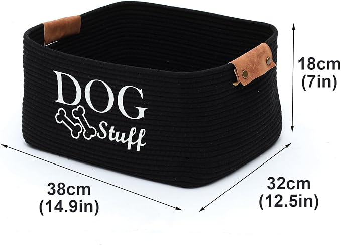 Geyecete Square Dog toy basket storage Cotton Rope Storage Basket Pet/Pet Toy And Accessory Storage Bin Doy Toy Box-Black