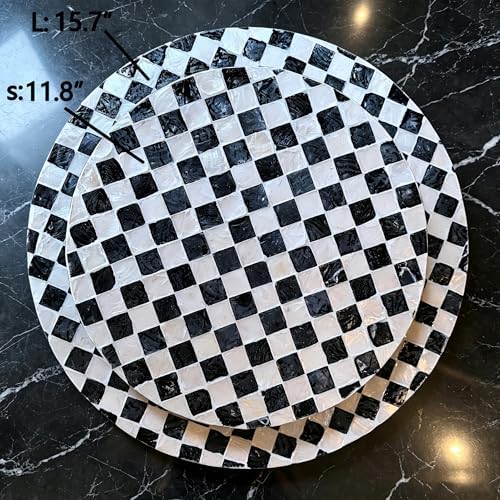 16-Inch Mother of Pearl Lazy Susan for Table Top, Black & White