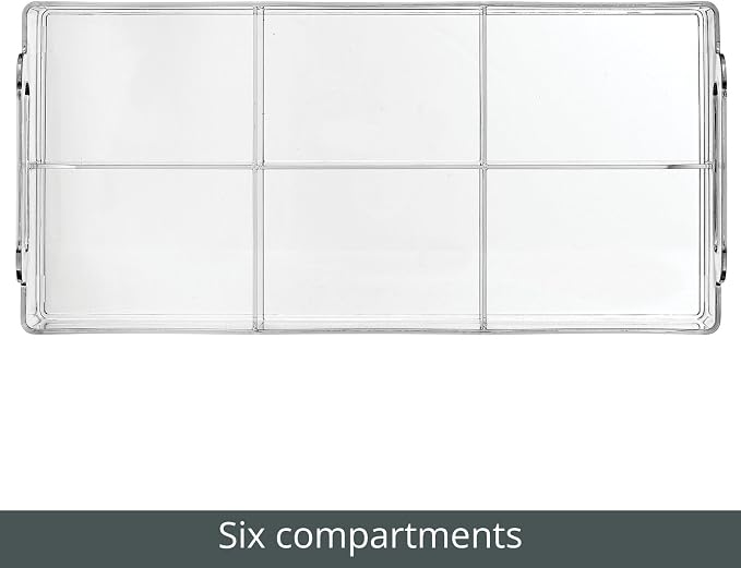 mDesign Compact Plastic Tea Storage Organizer Caddy Tote Bin - 6 Divided Sections, Built-in Handles - Holder for Tea Bags, Packets, Sweeteners and Small Packets - Lumiere Collection - Clear
