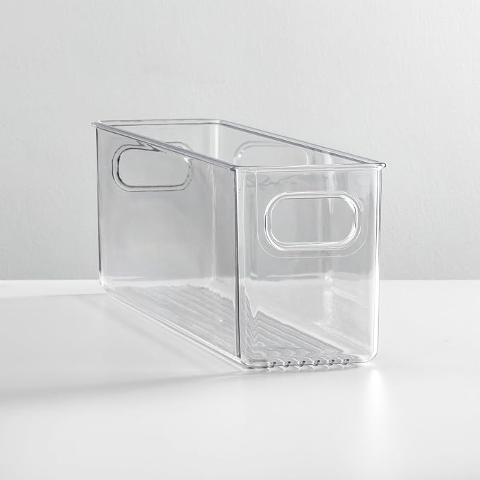 mDesign Plastic Long Stackable Storage Organizer Container, Organization Bin w/Handles for Kitchen, Pantry, Fridge, Freezer, Cabinet, Perfect to Hold Breast Milk - Ligne Collection - Clear