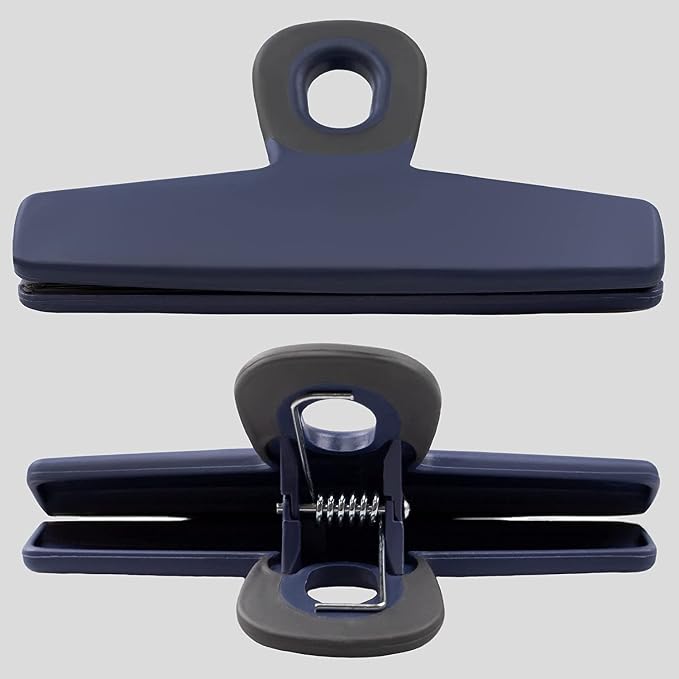 COOK WITH COLOR Food Clips - Wide Heavy Duty Chip Clips, Large Bag Clips for Food Storage with Air Tight Seal Grip, Pack of 4, Blue
