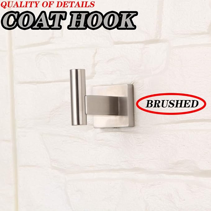 GERZWY Bathroom Coat Hook SUS 304 Stainless Steel Single Towel/Robe Clothes Hook for Bath Kitchen Garage Heavy Duty Contemporary Hotel Style Wall Mounted 2 Pack Brushed Finish DG1407-LS