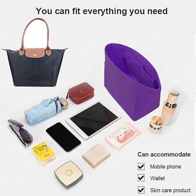 Lckaey bag Organizer Insert for Longchamp Pliage Neo(Large) Handbags Insert Organizer 1012purple-L