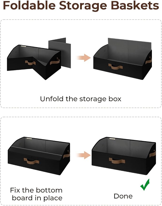 StorageWorks Closet Storage Bins, Trapezoid Black Closet Organizer, Closet Shelves Organizer, Foldable Organizing Baskets, Large, Black, 3-Pack
