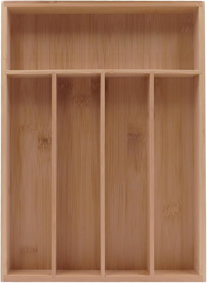 PALM NAKI Silverware Organizer Premium Bamboo Cutlery Organizer Tray - Kitchen Drawer Organizer for Silverware, Utensils - Flatware Organizers - Kitchen Organization (Natural Classic, 5 Slots)