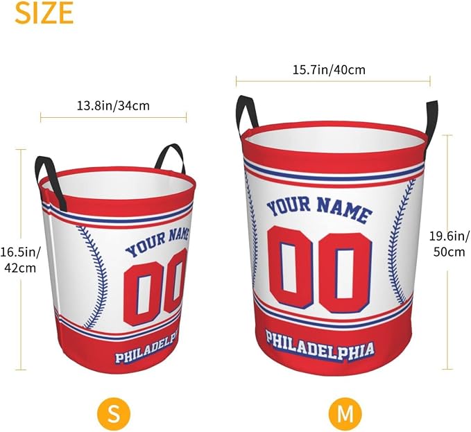 Custom Philadelphia Laundry Hamper Personalized Laundry Basket Customized Name And Number Collapsible Storage Basket for Bedroom Bathroom Living Room Baseball Fan Gifts