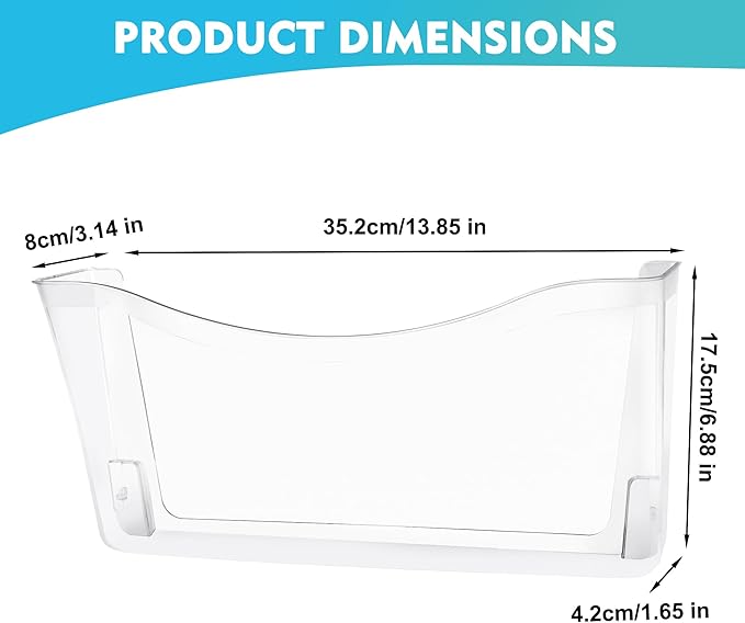 EASEPRES 3 Pack Clear Single Pocket Hanging File Organizer, Plastic Wall Mount Paper Mails Magazines Holder, Mounted Folder Bins for Office School and Home, 13.85x3.14x6.88 inches