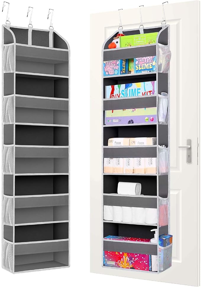 TAHAVICE 2 Pack Over the Door Storage Organizer, 5 Large & 10 Mesh Pockets | Hanging Storage Organizer with 40lb Capacity and Door Storage Space Saving for Bedroom,Bathroom,Nursery,Babyroom(Dark Gray)