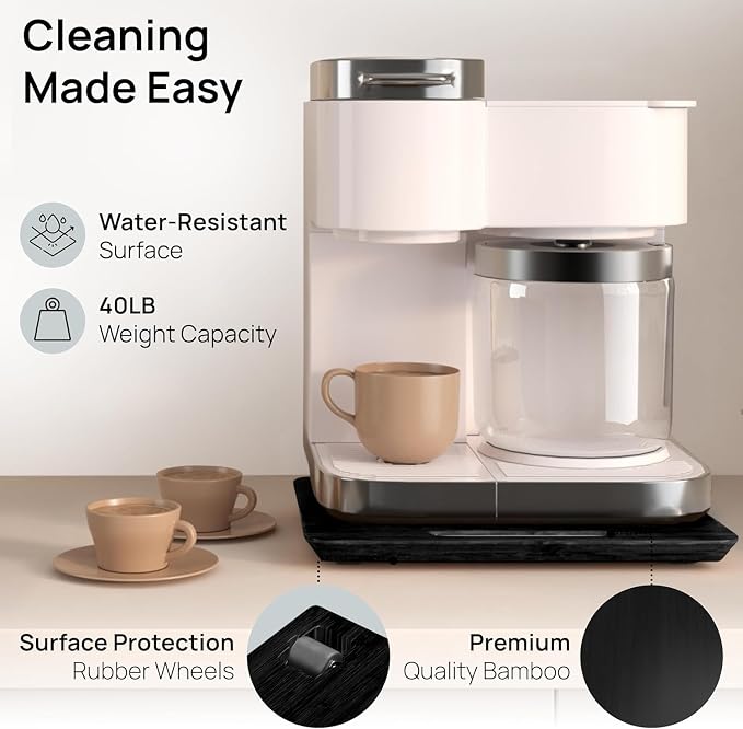 Ibyx Elegant Appliance Slider - Sliding Tray for Coffee Maker & Heavy Kitchen Appliances, Easy Slide, Made of Premium Bamboo, Space-Saving Kitchen Organizer, 40 lb Capacity, Black - 12 x 16 Inch