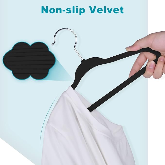 BAGAIL 50 Pack Kids Velvet Hangers 14 Inches Children's Clothes Hangers Non-Slip Baby Hangers for Infant/Toddler (Black)