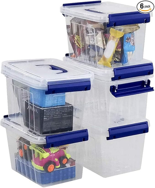 6-Pack 3 Liter Storage Box, Small Plastic Bin with Handle