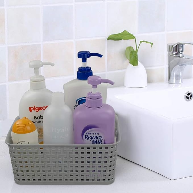 Morcte 6-Pack Gray Plastic Storage Basket, Plastic Woven Bin