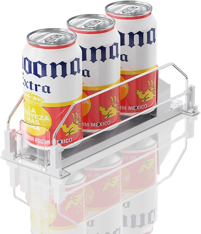 Drink Organizer for Fridge,12oz - Soda Can Dispenser for Refrigerator,Width Adjustable,Automatic Pusher Glide (White 10" D, 1ROW)
