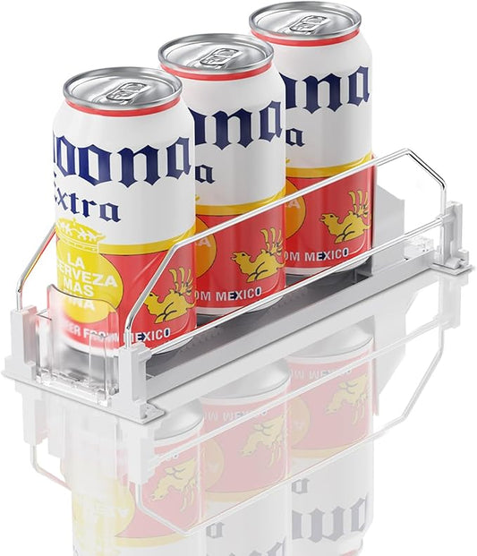 Drink Organizer for Fridge,12oz - Soda Can Dispenser for Refrigerator,Width Adjustable,Automatic Pusher Glide (White 10" D, 1ROW)
