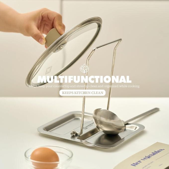 WAGENSTEIGER Foldable Stainless Steel Pot Lid Rest, Ladle Holder, Multifunctional Kitchen Organizer Stand, Easy Storage, Dishcloth Rack, Pan Lid Holder, Cooking Utensil Holder Organizer
