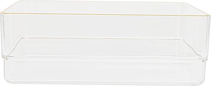 Martha Stewart Kerry Plastic Stackable Office Desk Drawer Organizers, 6" x 6", 4 Pack, with Gold Trim