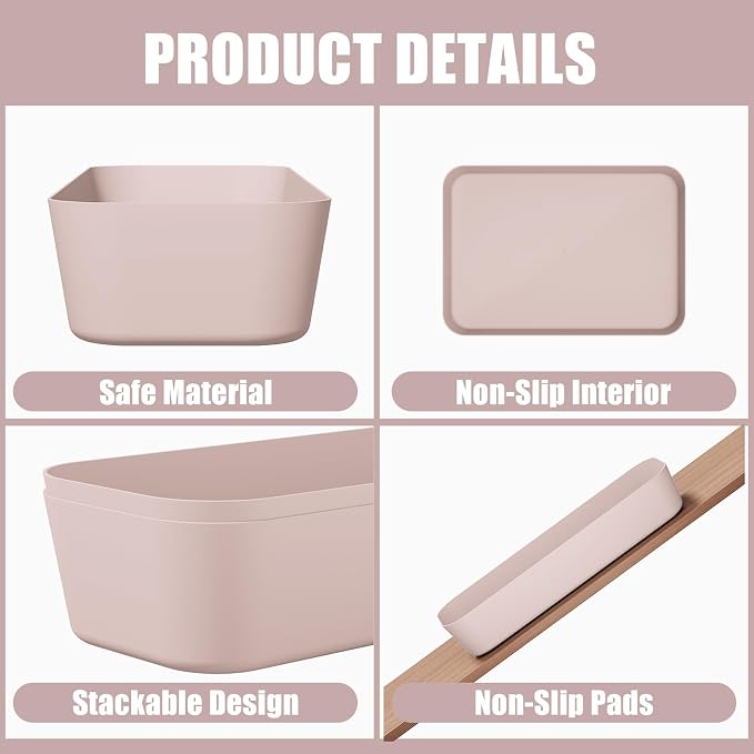 Drawer Organizers Bins 10 PCS for Bathroom Makeup Desk Office | with Non-slip Pads, 3 Sizes, Plastic Tray, Vanity Organizer, Kitchen Utensils Organizer