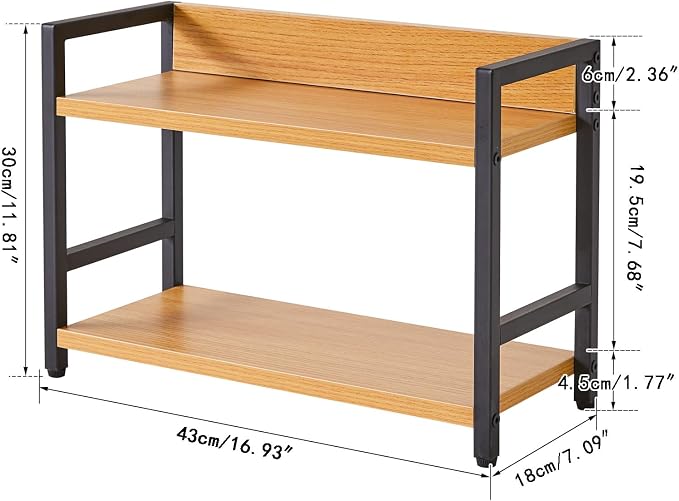 IBUYKE 2-Tier Spice Rack Industrial Counter Shelf Desktop Storage Organizer Standing Seasoning Rack for Countertop Kitchen Office Living Room Desktop Nature,UTLJ002N