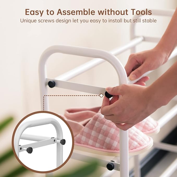 Gonfoam Shoe Rack for Closet, Expandable Shoe Organizer Storage Shelf, Adjustable Metal Free Standing Small Closet Shoe Rack for Entryway, Doorway (3-Tier White)