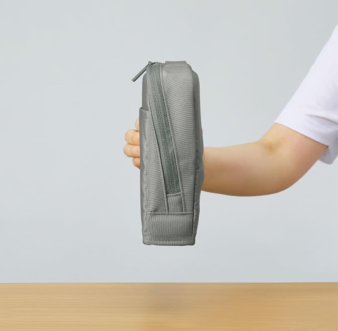 KOKUYO Pencil Case Pouch, Haco-Biz Standing Pen Pouch Bag, Foldable Stand up Pencil Holder Organizer, Large Capacity Portable Pencil Box for Office Supplies, Gray