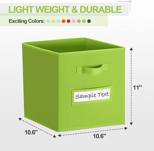 11x11 storage cube bins (Set of 10) Foldable Fabric storage cubes with 10 Labels Window Cards & a Pen,11 inch cube storage bin,Closet Organizers for Shelves,Cubby Organizer Boxes,lime green