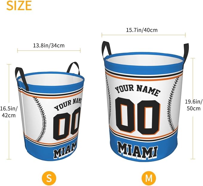 Custom Miami Laundry Hamper Personalized Laundry Basket Customized Name And Number Collapsible Storage Basket for Bedroom Bathroom Living Room Baseball Fan Gifts