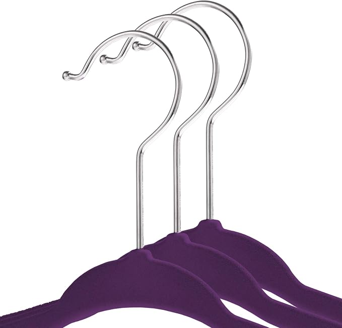 Casafield 50 Velvet Baby Hangers - 11" Size for Infant & Toddler Clothes - Purple